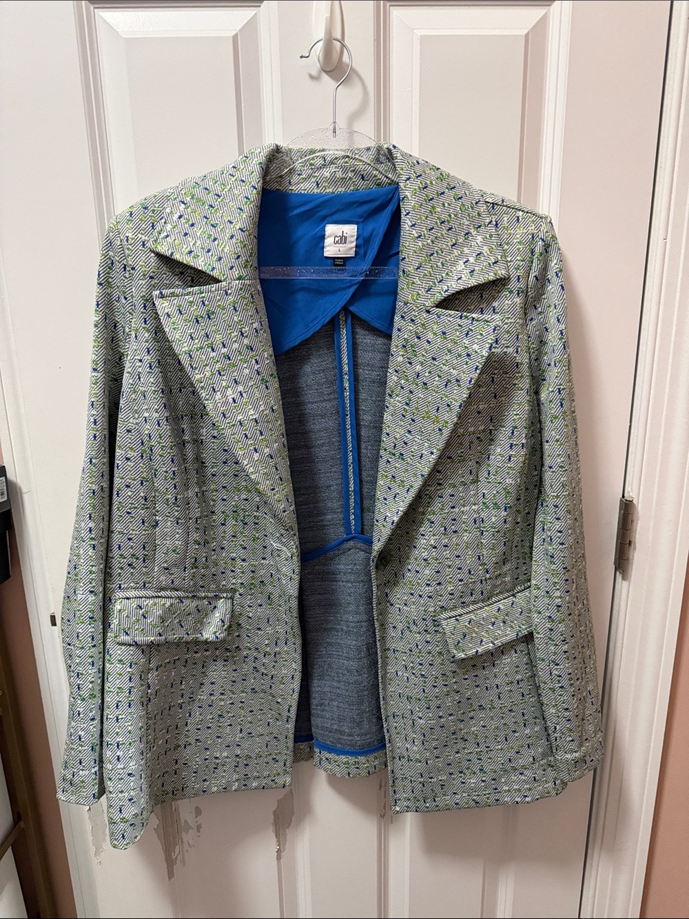 CAbi Tweed Blazer Jacket in Gray, Green and Blue